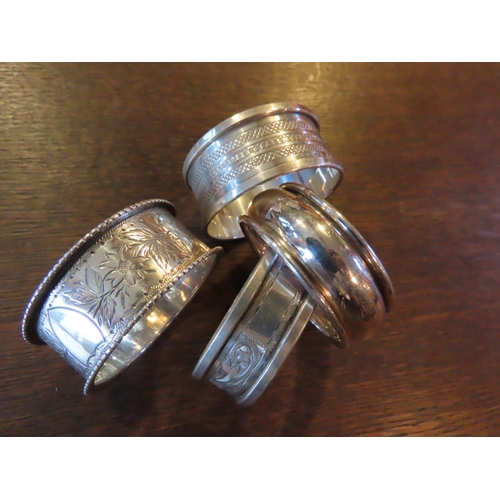 844 - Four Solid Silver Napkin Rings Antique