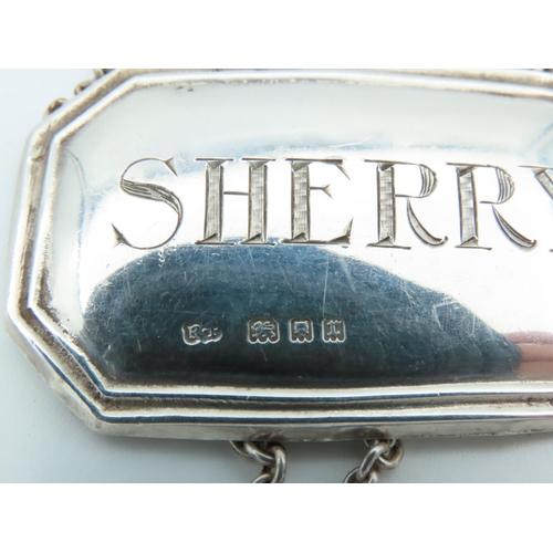 845 - Four Solid Silver Decanter Labels Sherry, Brandy, Rum and Whisky Each Hallmarked