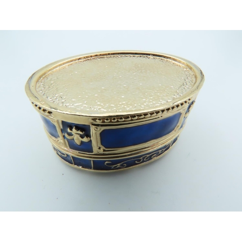 847 - Enamel Decorated Oval Form Pill or Ring Box Approximately 3 Inches Diameter with Inset Time Piece