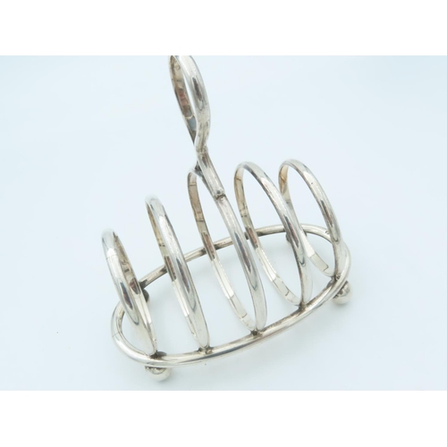 850 - Victorian Solid Silver Toast Rack of Oval Form with Ring Carry Handle