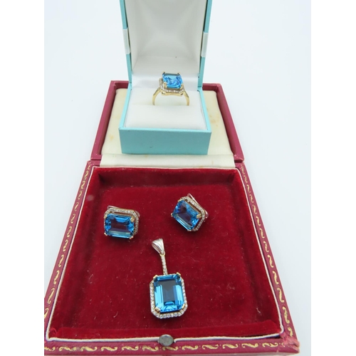 851 - Topaz Set Silver Mounted Ladies Suite Comprising Earrings, Necklace Pendant and Ring Size O and a Ha... 