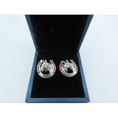 852 - Pair of Lucky Horse Shoe Motif Decorated Cuff Links