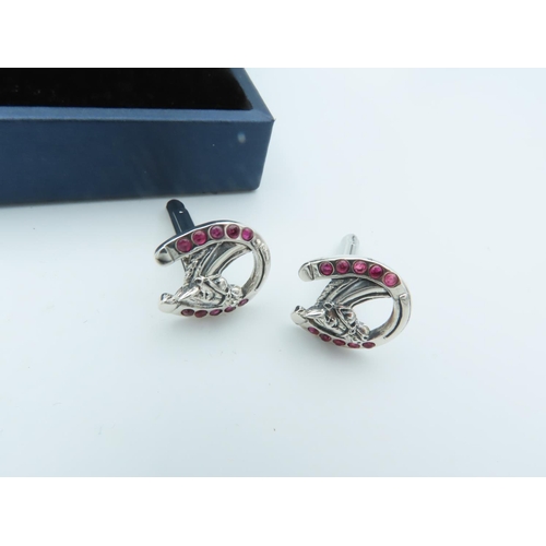 852 - Pair of Lucky Horse Shoe Motif Decorated Cuff Links