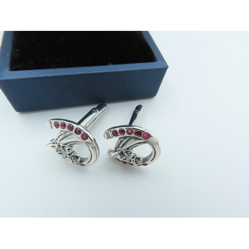 852 - Pair of Lucky Horse Shoe Motif Decorated Cuff Links