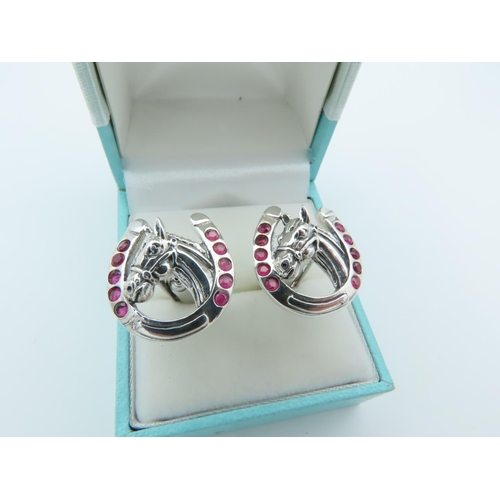 852 - Pair of Lucky Horse Shoe Motif Decorated Cuff Links