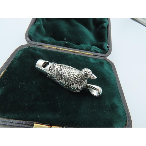 854 - Duck Decorated Solid Silver Whistle