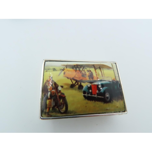 857 - Motoring Interest Hinged Cover Solid Silver Pill Box