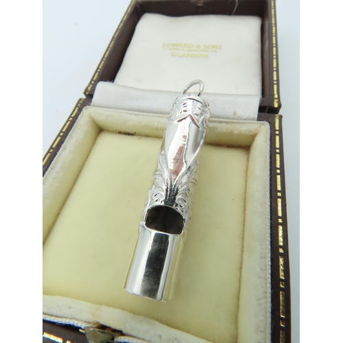 858 - Solid Silver Whistle with Engraved Decoration