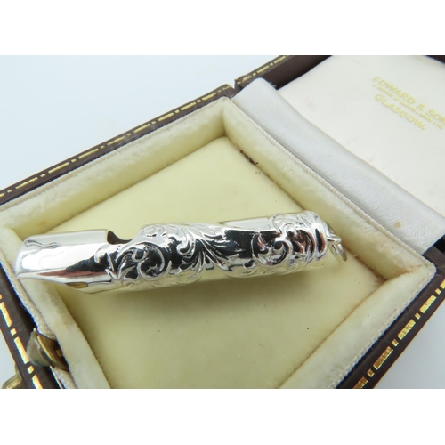 858 - Solid Silver Whistle with Engraved Decoration