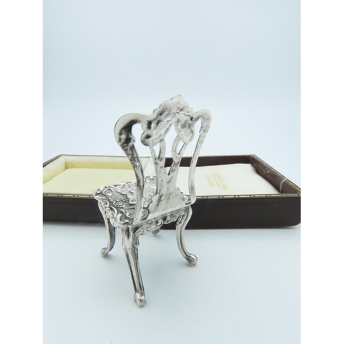 859 - Novelty Solid Silver Chair of Rococo Form Approximately 1 Inch High