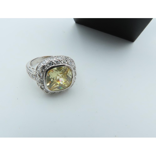 861 - Silver Centre Stone Gemset Ladies Ring Size N and a Half