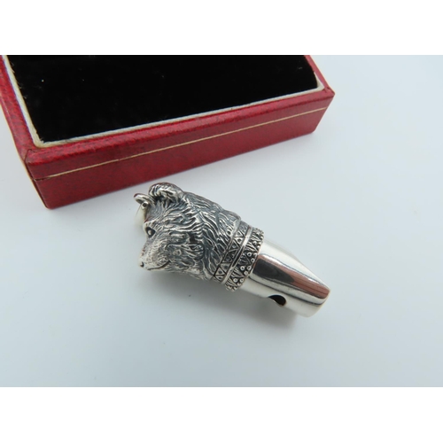 864 - Dog Motif Decorated Solid Silver Whistle