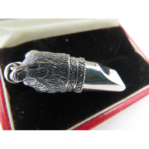 864 - Dog Motif Decorated Solid Silver Whistle