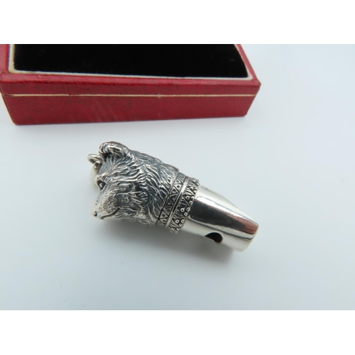 864 - Dog Motif Decorated Solid Silver Whistle