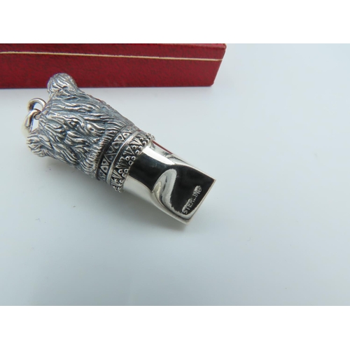 864 - Dog Motif Decorated Solid Silver Whistle