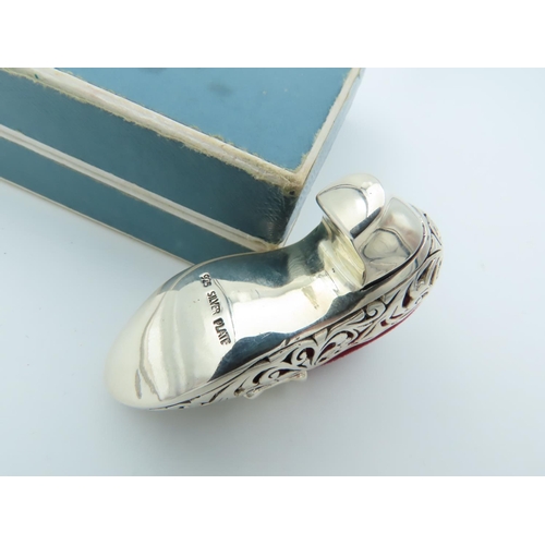 867 - Solid Silver Shoe Motif Pin Cushion with Opal Inset Decoration