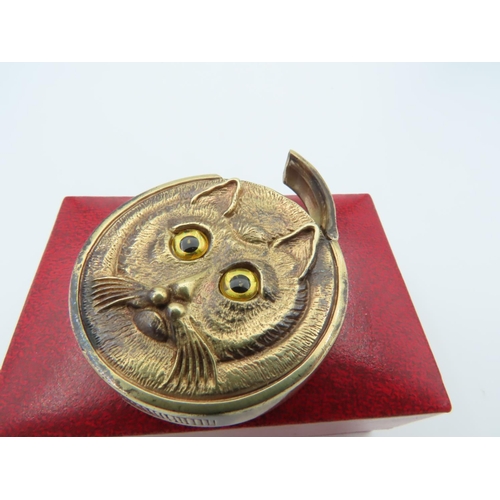 868 - Circular Form Cat Motif Vesta Case with Striker