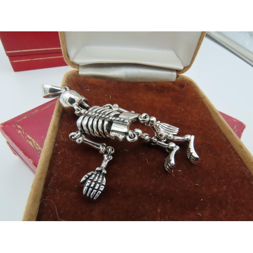 870 - Skeleton Decorated Solid Silver Pendant Articulated Form