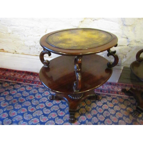 873 - William IV Pair of Oval Form Mahogany Twin Tier Tables with Leather Inset Tops above Well Carved Paw... 