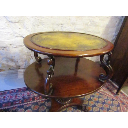 873 - William IV Pair of Oval Form Mahogany Twin Tier Tables with Leather Inset Tops above Well Carved Paw... 