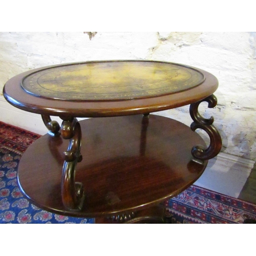 873 - William IV Pair of Oval Form Mahogany Twin Tier Tables with Leather Inset Tops above Well Carved Paw... 