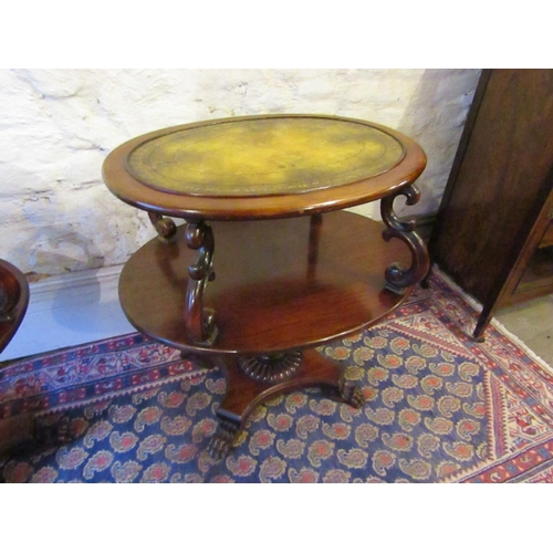 873 - William IV Pair of Oval Form Mahogany Twin Tier Tables with Leather Inset Tops above Well Carved Paw... 