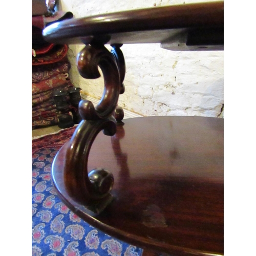 873 - William IV Pair of Oval Form Mahogany Twin Tier Tables with Leather Inset Tops above Well Carved Paw... 