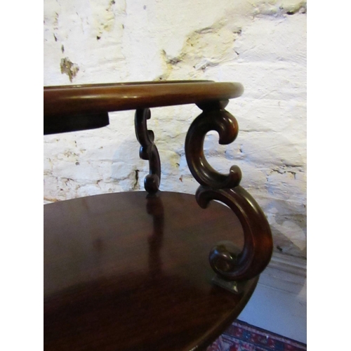 873 - William IV Pair of Oval Form Mahogany Twin Tier Tables with Leather Inset Tops above Well Carved Paw... 