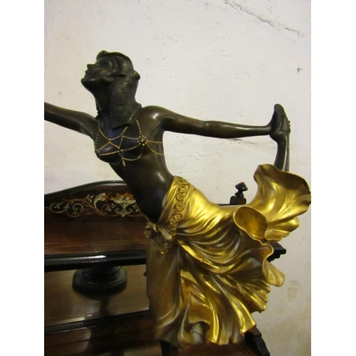 874 - Bronze Sculpture Dancing Lady with Gilded Decoration Resting on Original Circle Form Marble Base App... 