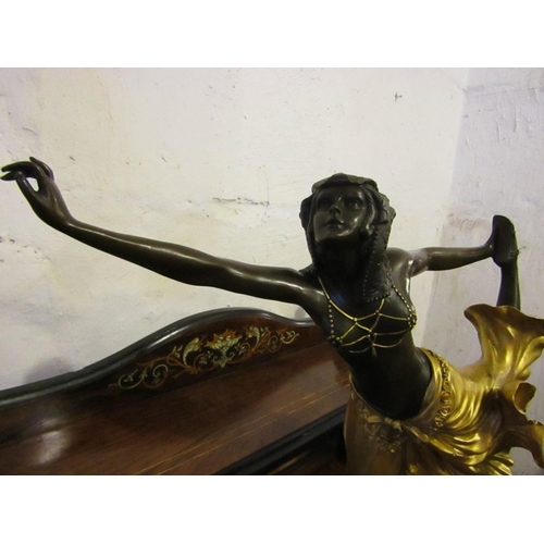 874 - Bronze Sculpture Dancing Lady with Gilded Decoration Resting on Original Circle Form Marble Base App... 