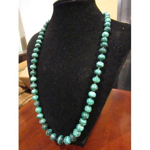 875 - Malachite Bead Necklace of Graduated Form Approximately 67cm Long