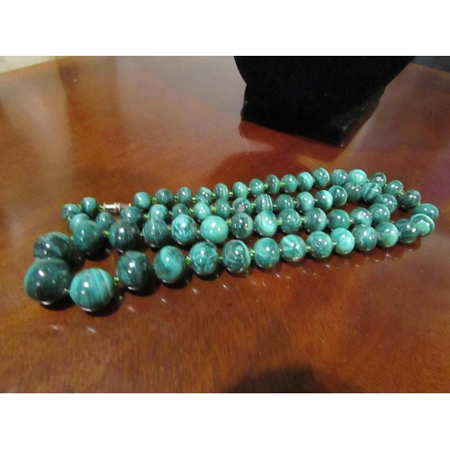 875 - Malachite Bead Necklace of Graduated Form Approximately 67cm Long