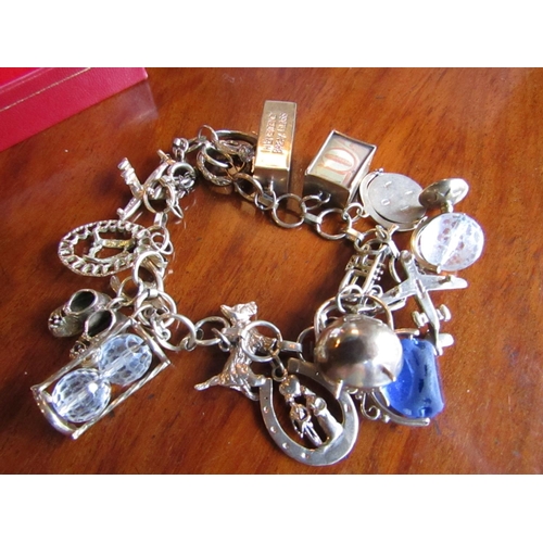 878 - 9 Carat Gold Charm Bracelet with 18 Various Charms