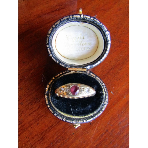 880 - Antique Three Stone Ladies 9 Carat Gold Ruby and Diamond Ring of Attractive Colour Ring Size M and a... 