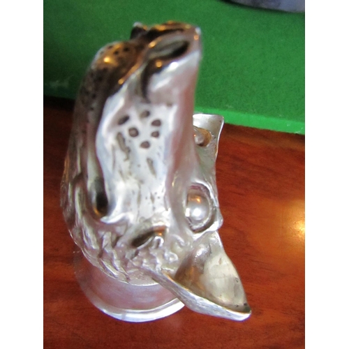 882 - Large Silver Stirrup Cup Depicting Fox Approximately 4 Inches High