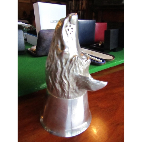 882 - Large Silver Stirrup Cup Depicting Fox Approximately 4 Inches High