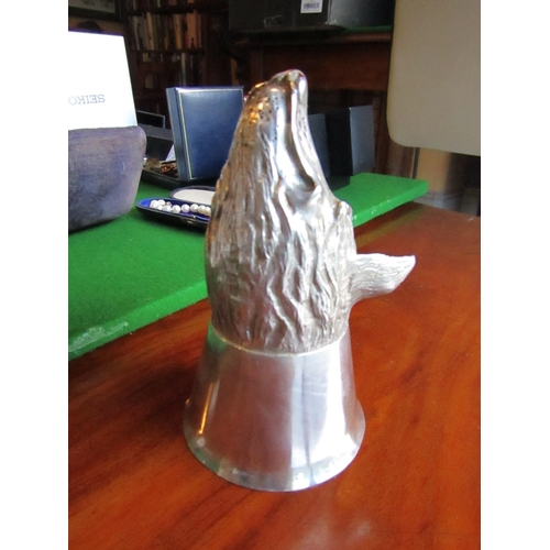 882 - Large Silver Stirrup Cup Depicting Fox Approximately 4 Inches High