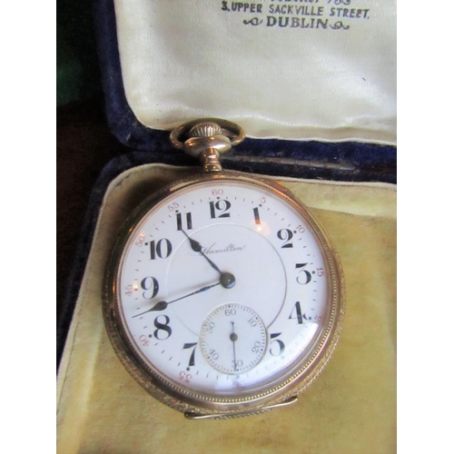 883 - Hamilton 9 Carat Gold Cased Pocket Watch with Engraved Back Hinged Case