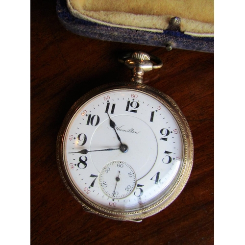 883 - Hamilton 9 Carat Gold Cased Pocket Watch with Engraved Back Hinged Case