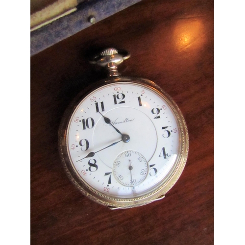 883 - Hamilton 9 Carat Gold Cased Pocket Watch with Engraved Back Hinged Case