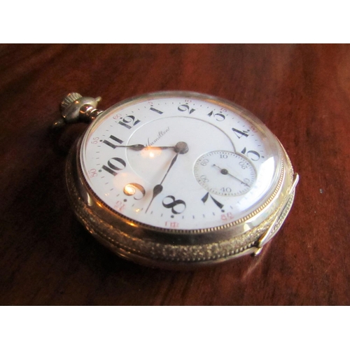 883 - Hamilton 9 Carat Gold Cased Pocket Watch with Engraved Back Hinged Case