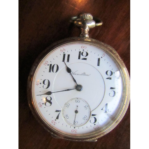 883 - Hamilton 9 Carat Gold Cased Pocket Watch with Engraved Back Hinged Case