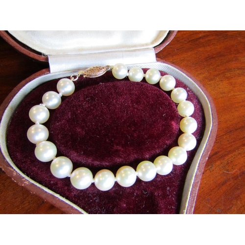 884 - Ladies Pearl Bracelet with 14 Carat Gold Clasp Attractive Colour