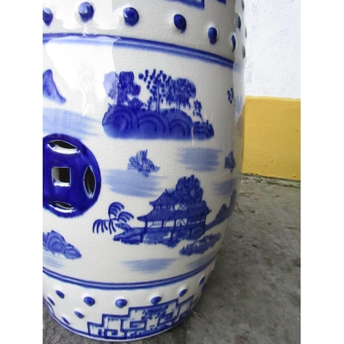 886 - Pair of Oriental Blue and White Barrel Seats Fine Porcelain with Landscape Decoration Each Approxima... 