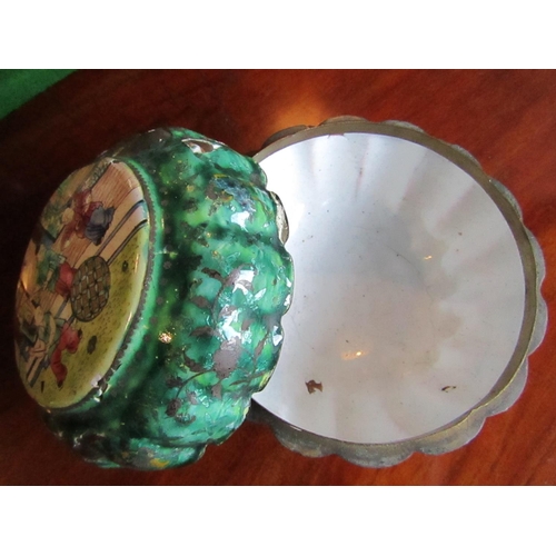 889 - Antique Enamel Decorated Jar with Cover Melon Form Approximately 4 Inches Diameter