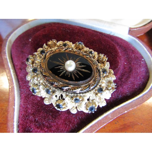 891 - Antique Sea Pearl Decorated Ladies Brooch with Finely Detailed Enamelwork with Gemset Decoration