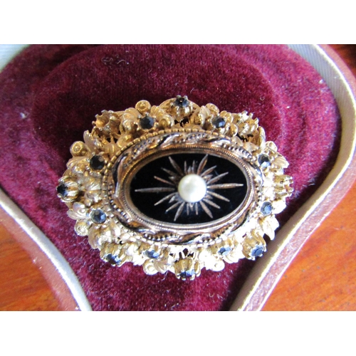 891 - Antique Sea Pearl Decorated Ladies Brooch with Finely Detailed Enamelwork with Gemset Decoration