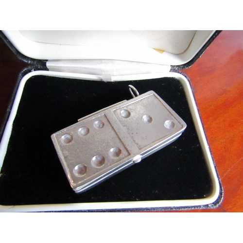 893 - Solid Silver Domino Hinged Pill Box with Necklace Pendant Aperture