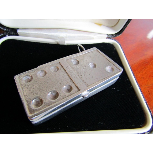 893 - Solid Silver Domino Hinged Pill Box with Necklace Pendant Aperture