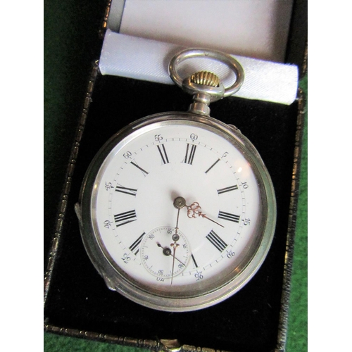 894 - Solid Silver Pocket Watch with Roman Numeral Decorated Enamel Dial